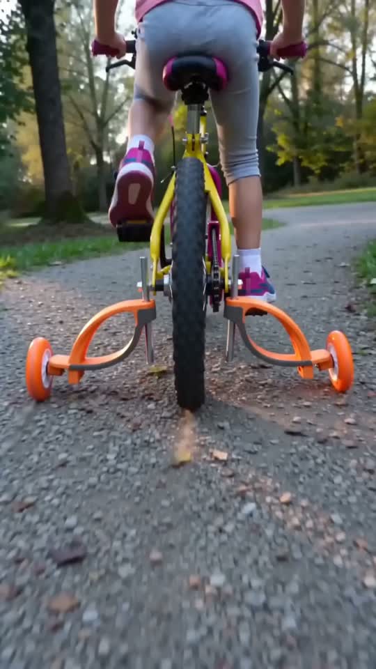 Enfant apprenant le vélo avec les stabilisateurs flexibles Baswil